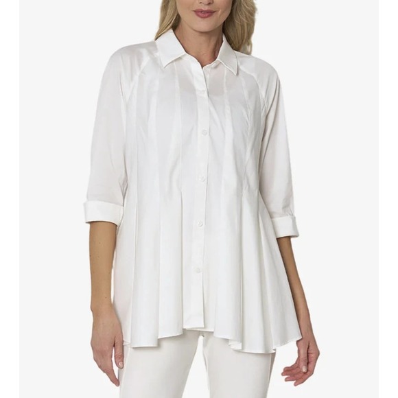 Stella Carakasi Showstopper Shirt White Button up Tunic Blouse Pleated Pocket XS - Picture 3 of 16